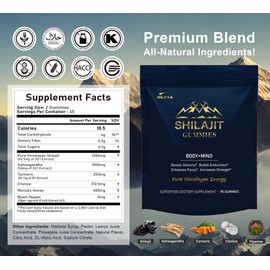 DLNIA Shilajit Gummies with Ashwagandha, Seamoss, Turmeric - Organic, Zero Sugar & Vegan-Friendly Himalayan Shilajit for Men & Women - Energy, Calm Cosrtisol, Sleep, Immune Support & Overall Health