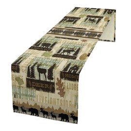 XBDDZSW Retro Rustic Wildlife Table Runner Bear Moose Pine Vintage Cottage Style Home Kitchen Table Decoration 13 "X60