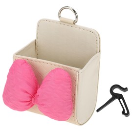 HEROFFIX 1 Pc Car Trash Can Hanging Trash Bin 3.5" Length 2.0" Width 4.3" Height Rose Red Beige Faux Leather