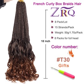 ZRQ 8 Packs 18 Inch French Curl Crochet Braids Goddess Box Braids Crochet Hair Pre Looped Ombre Brown French Curly Braiding Hair With Curl Ends Crochet Hair for Black Women T30#