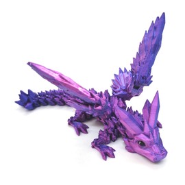 3D Printed Dragon with Wings Articulated Desk Decorations Toys, MINI 3-d Printed Flying Dragons Crystal Cute Fidget Office Gifts, Gradient Metal Pink & Purple