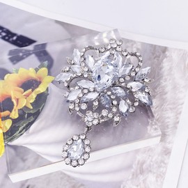 LAXPICOL Broche de ramo de diamantes de imitación de cristal marrón grande para novia, Broches para ropa, para mujer, tono dorado, Cristal, Sin gemas.