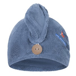 XINCHIA Quick Dry Velvet Hair Turban Towel Wrap for Women Girls, Super Absorbent, Button Design, Foldable, Navy