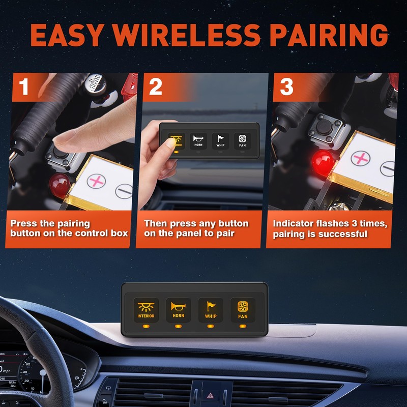 Wireless 4 Gang Switch Panel, Multifunctional Waterproof 12V Switch Panel,