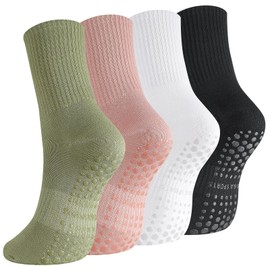 Utensilsto 4 Pairs Pilates Socks Stopper Socks Women's 36-40 Yoga Socks Non-Slip Socks Non-Slip Women's Socks Reformer Pilates Socks for Pilates Barre Ballet Dance Trampoline, Black, White, Green