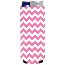 Coolie Junction Chevron Stripe Pink Slim Can Coolie; Compatible with Ultra