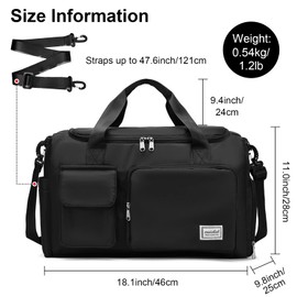 Travel Duffel Bag for Women Men, Sports Gym Bag with Shoes Compartment, Waterproof Travel Bag Overnight Bag with Dry Wet Separated Pocket, Carry Luggage Bag for Weekender, Sports, Gym, Travel (Black)