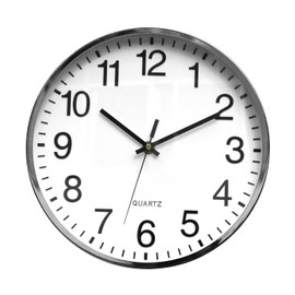 Tempus TC6646AC Contemporary Metal Wall Clock with Embossed Numbers and Silent Sweep Quiet Movement, 12", Chrome