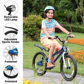 Glerc Fantacy 20 Inch Kids Bike for 7-14 Years Old Boys Girls with Water Bottle Holder & Headlight & Training Wheels, Blue