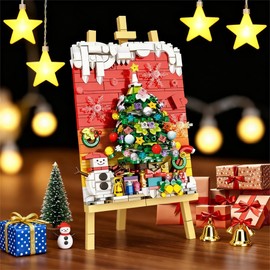 NAFONRU Christmas Tree Art Easel Building Toys – Christmas Painting Building Blocks Tabletop Decor, Festive Holiday DIY Art Display Decoration for Home Idea for Kids, Teens & Adults (Ages 6+)