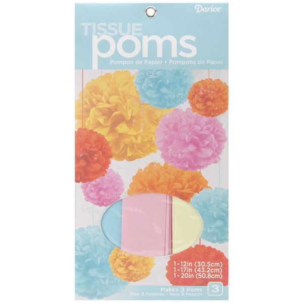 Darice Tissue Pom-Pom Kit, 3-Baby Multicolor