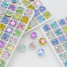 Ginlee Nail Rhinestones Mixed Color Large V Cut Gemstone K9 Glass 3D 3D Rhinestone Bling Nail Decoration DIY Craft Jewelry Making (8mm 84pcs)