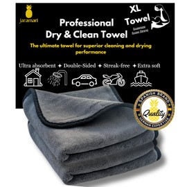 jaramari® 2 x Super Absorbent Microfiber Cloth 60x40cm Charcoal Grey. Ideal for Car & Surfaces: Dries before polishing and cleans glass, delicate and more with double layer design. (2)