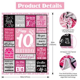 10th Birthday Gifts for Girls, Pink Blanket Birthday Gifts for 10 Year Old, 10th Birthday Decorations for Girl, Blanket Birthday Presents for Teen Girls Age 10, Double Digits Birthday Blanket 50"X60"