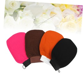 Baluue 4pcs Exfoliating Bath Gloves Body Scrubber Mitts for Deep Cleansing and Skin for Sauna and Shower Coffee Rose Red