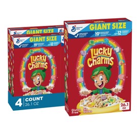Lucky Charms 4-Pack of Giant Size Gluten-Free Kids Breakfast Cereal with Marshmallows