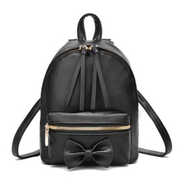I IHAYNER Bowknot Mini Backpack Purse with Tassels Cute Small Backpack for Women Leather Little Bag Shoulder Bag for Ladies Black