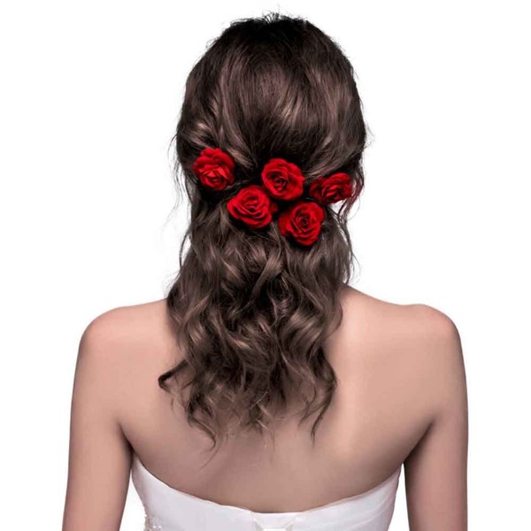 ClassicBeauty Elegant Red Rose Bridal Hair Clips (Set of 4) New 2018 Wedding Women and Girls Hair Accessories Bridesmaids Headpiece