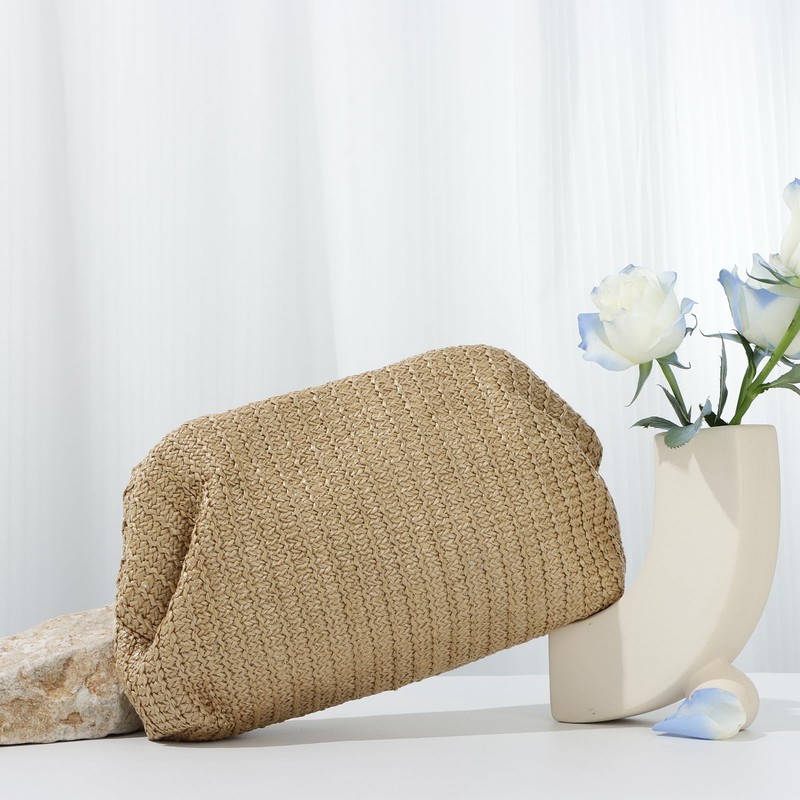 Fecialy Straw Clutch Handbag for Women Summer Beach Bag Dumpling
