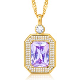 Alexandrite Necklace Gold Jewelry for Women, June Birthstone Necklace Alexandrite Jewelry Gifts for Women, Sterling Silver Square Birthstone Jewelry, Birthday Christmas Gifts for Mom Wife Grandma