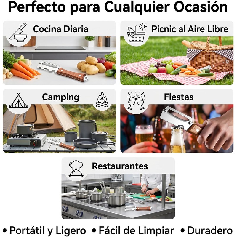 Pelador de verduras multifuncional con abrebotellas – 2 pcs, acero