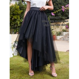High Low Tulle Skirt Lace up Wedding Party Prom Cocktail Mesh Long Tulle Skirt for Women Red One Size