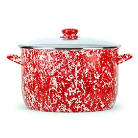 Golden Rabbit Enamelware - 18qt Stock Pot (Red Swirl)