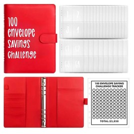 100 Envelopes Money Saving Challenge, New 100 Envelope Challenge Binder, Easy and Funny Way to Save $5,050 Budget Planner, 100 Day Envelope Challenge Kit Money Saving Binder Pink - color: red