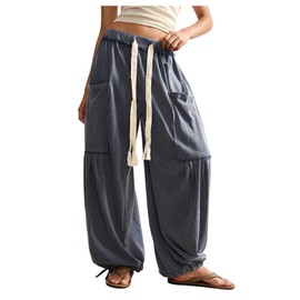 SOLY HUX Women's Baggy Pants Drawstring Waist Jogger Sweatpants with Pocket Hip Hop Clothes Streetwear Dark Grey Small