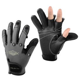Palmyth Neoprene Fishing Gloves for Men Women 2 Cut Fingers Flexible Ideal for Photography Fly Fishing Ice Fishing Running (Dark Grey, Small)