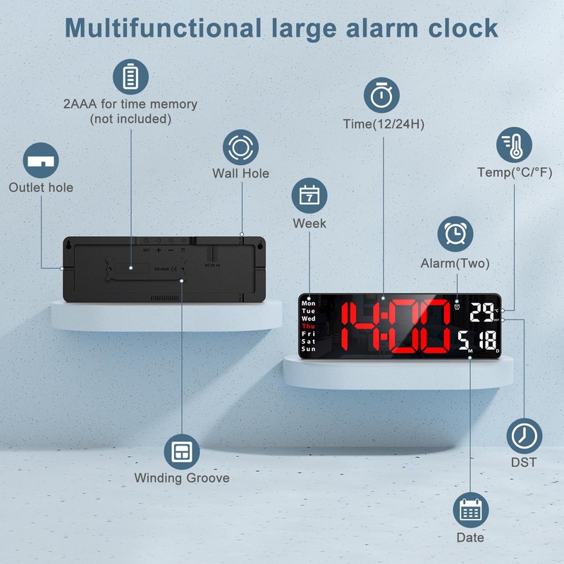 Ankilo Newest 13'' Digital Wall Clock with Remote Control, Large