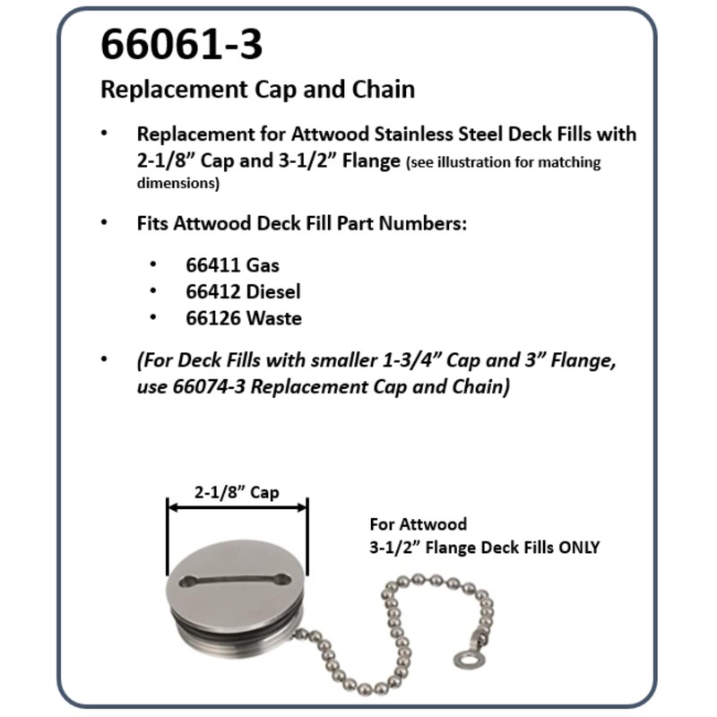 Attwood Replacement Stainless Steel 2" Deck Fill Cap with Chain