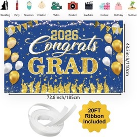 Class of 2026 Graduation Banner Decorations - 72.8'' x 43.3'' Large Graduation Banner Decorations, Congrats Grad Photo Backdrop Banner for Navy Blue Congratulations Grad Party Supplies