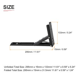 DTGN 11.61"x5.24"(LxH) Folding Shelf Brackets - 2Pack - Good for Shelves - Carbon Steel Space Saving Collapsible L Bracket - Black