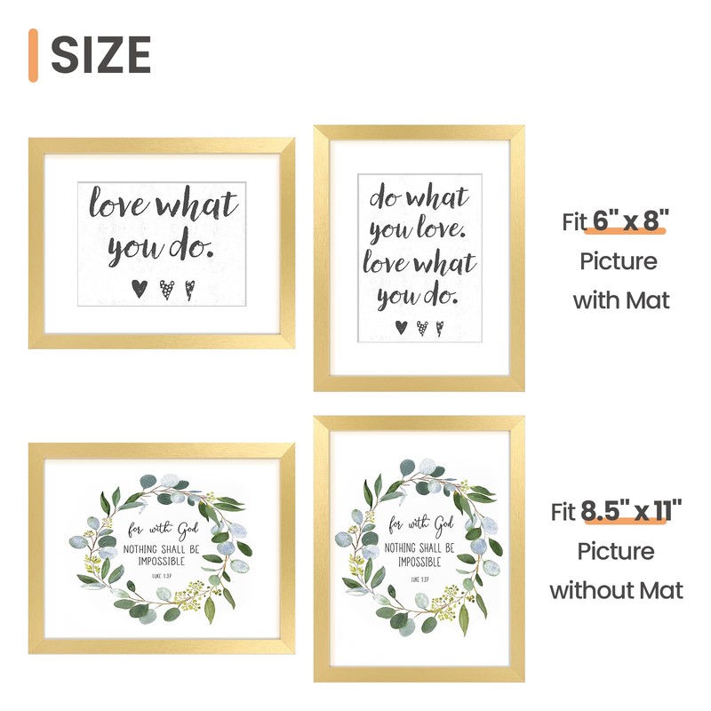 upsimples 8.5x11 Picture Frame, Display Pictures 6x8 with Mat or