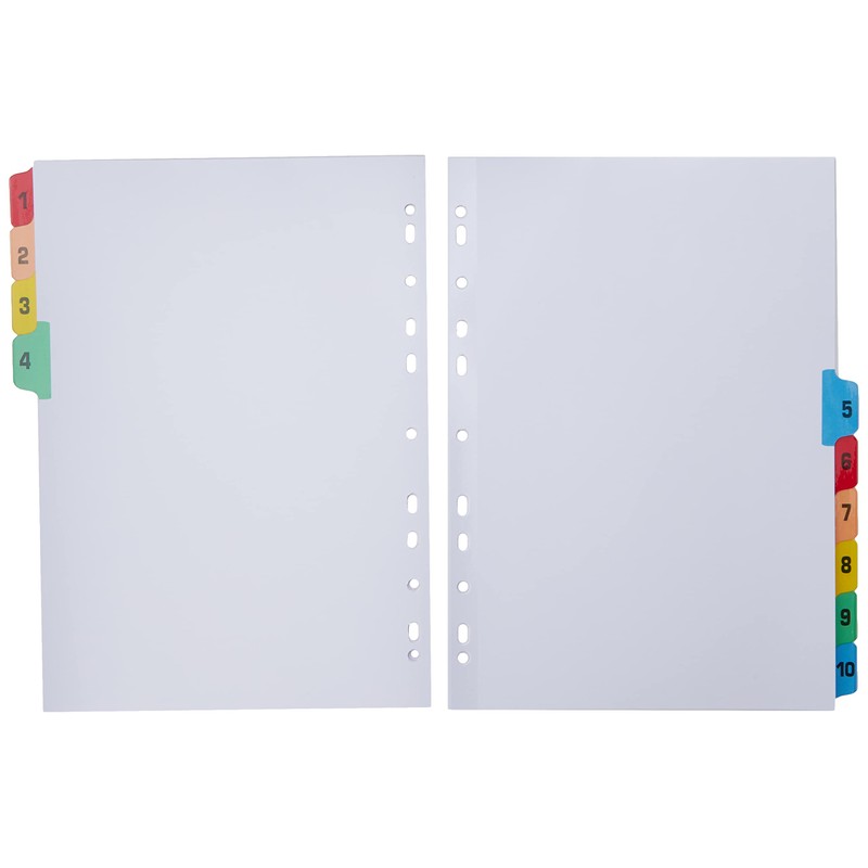 Q-Connect 1-10 Index Multi-punched Reinforced Board Multi-Colour Numbered Tabs A4