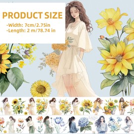 NAESM 2 Rolls Washi Tape Set, Fashion Girls PET Washi Tapes, Transparent Stickers, Waterproof Art, for Journaling, Bullet Journals, Planners, DIY Crafts