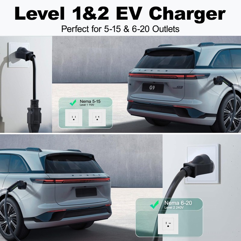 Level 1&2 EV Charger, Electric Vehicle Portable Charger with 20FT
