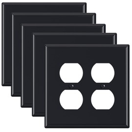ELEGRP 2-Gang Duplex Receptacle Wall Plates, Mid-Size 4.88" H x 4.94" L Unbreakable Thermoplastic Faceplate Cover for Duplex Outlets, UL Listed (5 Pack, Glossy Black)