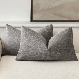 Foindtower Set of 2 Decorative Textured Burlap Linen Throw Pillow Covers Farmhouse Boho Lumbar Cushion Cover Solid Accent Pillowcase for Couch Sofa Bed Living Room Home Decor,12×20 Inch,Dark Gray