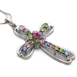 SoulBreezeCollection Multicolor Christian Cross Necklace Pendant Charm Snake Chain Fashion Jewelry