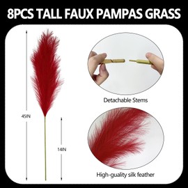 8 Pcs Brown Tall Faux Pampas Grass Decor, 45 Inches Artificial Pampas Grass Bulk, Large Faux Pompas Dried Decor for Floor Vase Filler, Home Boho, Wedding Anniversaries, Baby Shower Decoration