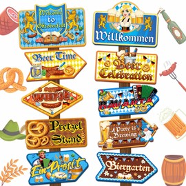 HOWAF 20pcs Oktoberfest Sign,Welcome to German Beer Festival Directional Yard Signs for Oktoberfest Party Decoration,Bavaria German Beer Festival Yard Sign with Sticks,Oktoberfest Cutouts Photo Props