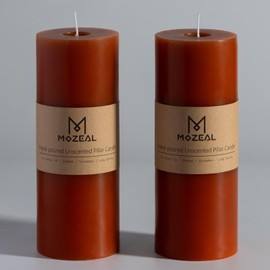 MOZEAL 3" x 8" Hand-Poured Unscented Large Candle, Smokeless Rustic Pillar Candle Set of 2, Slow Burn, No Drip, Approx 150 Hours Burning, Dinner, Autumn and Home Decorative,Tall Burnt Orange Candle