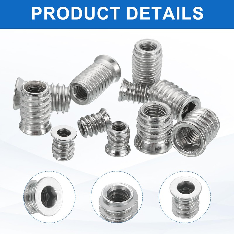 sourcing map 4Pcs Threaded Inserts Nuts, M4x10mm Hex Socket Drive