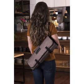 Asaya Chef Knife Roll Bag - 20 Total Pockets for Knives and Kitchen Utensils - Made with Stain Resistant Waxed Nylon - For Chefs and Culinary Students - Knives Not Included(Brown)