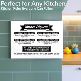 Acrylic 5x7 Kitchen Etiquette Sign - Sensitive Drain, No Dishes in Sink, Rules Compatible With Airbnb Essentials for Hosts - Clean Up Reminder Home Office Supplies Made in USA