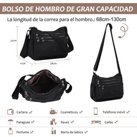 Bolso Crossbody para Mujer de Nailon Impermeable – Bolso de Hombro para Mujer, Bolso Bandolera con Múltiples Bolsillos y Correa Ajustable, Ideal para Viajar o Escuela (Morado)