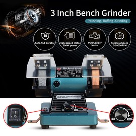 LIBAOTML Mini Bench Grinder with Variable Speed for Polishing, Buffing, and Jewelry Making, Small Bench Polisher and Professional Lapidary Equipment for Rocks, Metals, and Gems