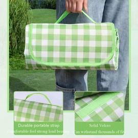 MIAO JIN Picnic Blanket, Foldable Waterproof Sand Mat, 60" x 80" Extra Large Outdoor Picnic Blanket Camping Beach Tent Mats for Beach Camping Hiking Travel Outdoor Family Concerts - Green Grid